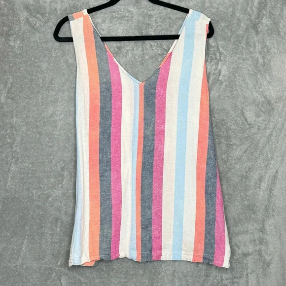 Time and Tru XXXL 22 Shirt Top Pink White Striped Sleeveless V Neck Linen Blend‎ - Picture 1 of 7